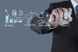 businessman hand working with new modern computer and business strategy as concept